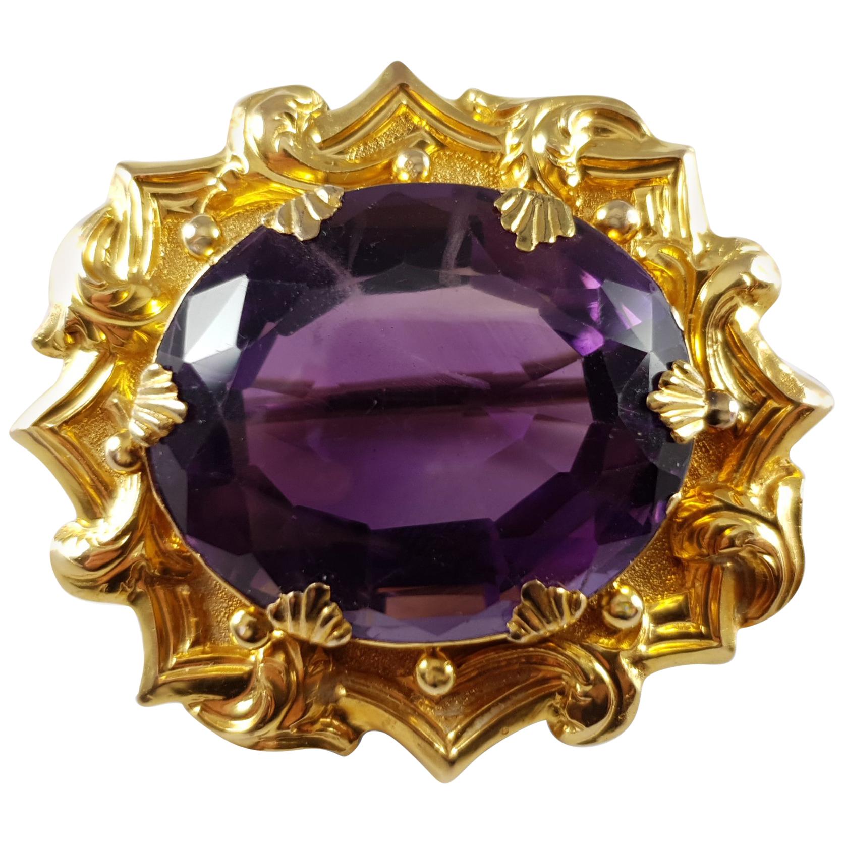 Victorian Yellow Gold 51.74 Carat Amethyst Brooch