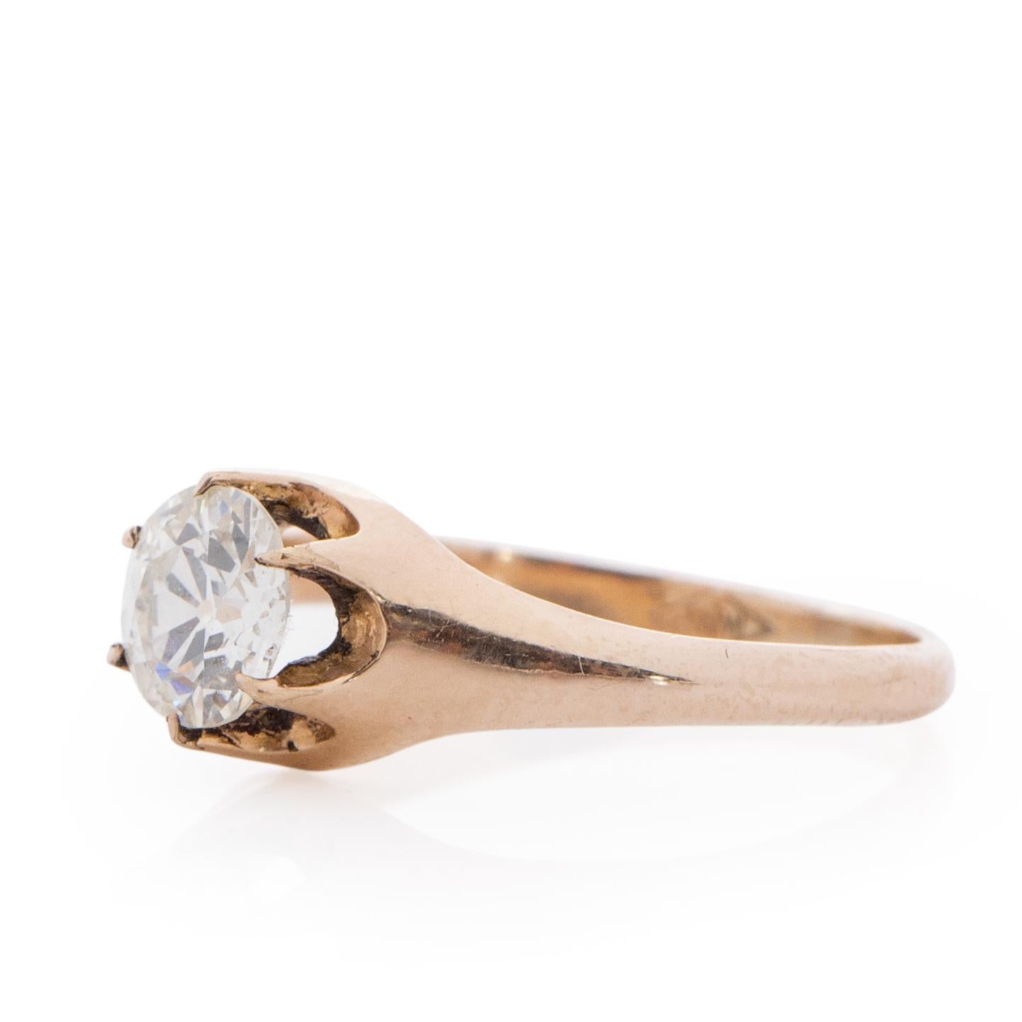 Victorian Yellow Gold .90 Carat Solitaire Ring with GIA Graded Diamond In Good Condition In Addison, TX