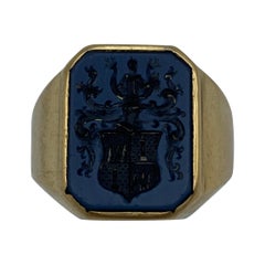 Victorian Yellow Gold and Carved Stone Family Crest Signet Ring