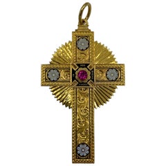 Victorian Yellow Gold and Enamel Maison Cross Pendant