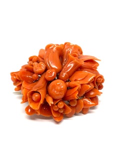 Victorian Yellow Gold and Mediterian Coral Brooch