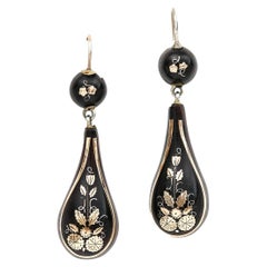 Victorian Yellow Gold and Silver Pique Floral Teardrop Earrings Circa 1870