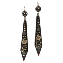 Victorian Yellow Gold and Silver Pique Obelisk Earrings, Circa 1870