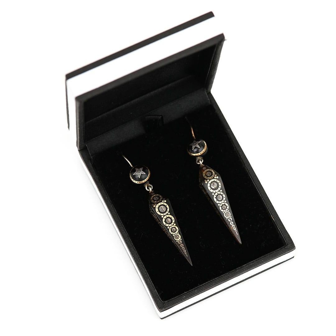  Victorian Yellow Gold and Silver Pique Star and Obelisk Drop Earrings Circa 187 For Sale 2