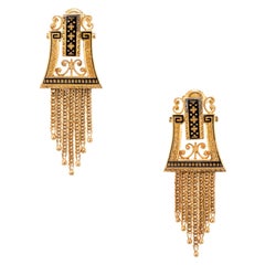 Victorian Yellow Gold Black Enamel Tassel Dangle Earrings