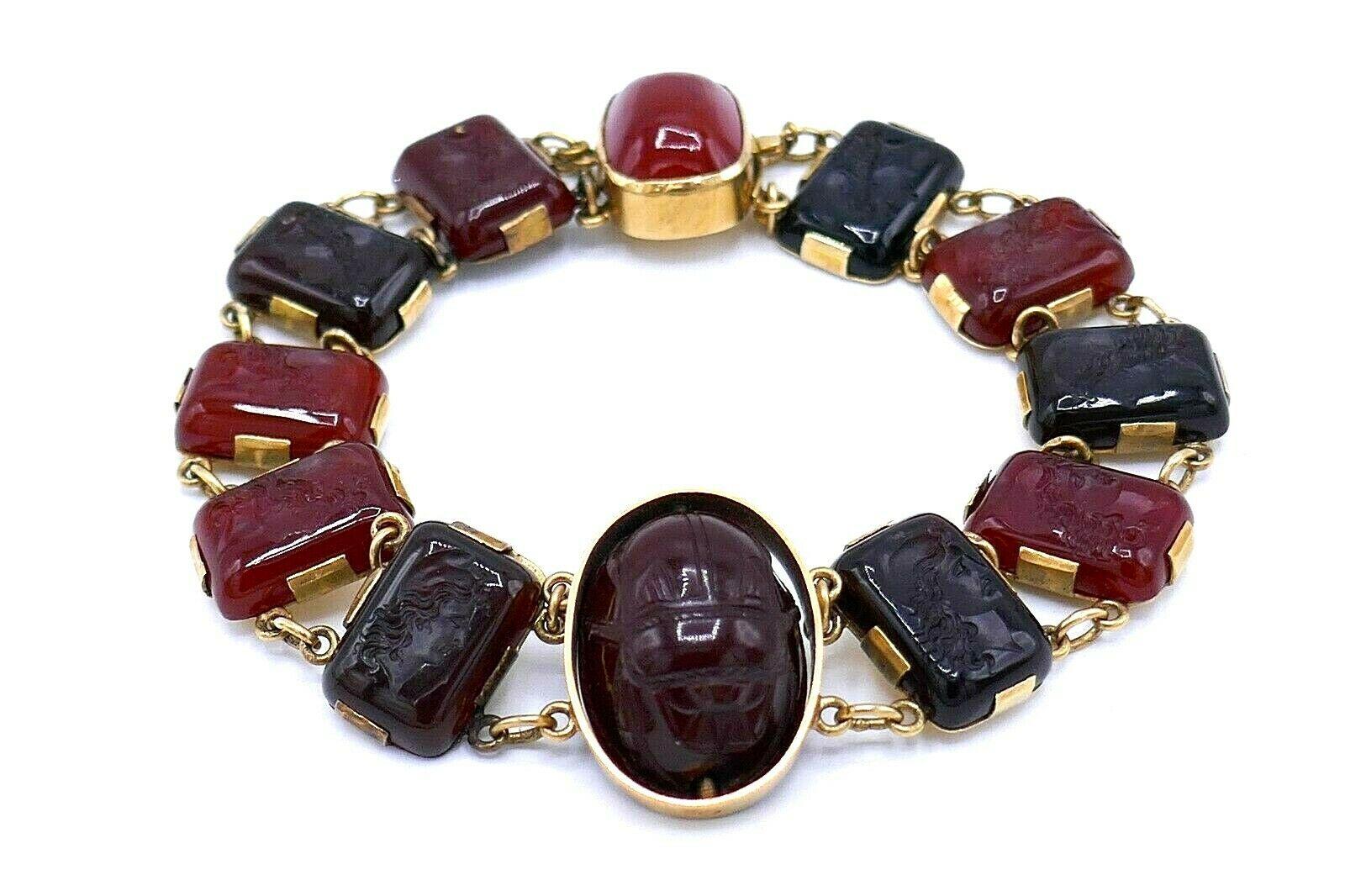 Victorian Yellow Gold Carnelian Scarab Bracelet For Sale 3