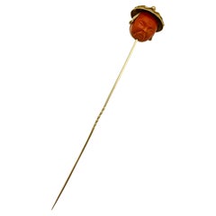 Victorian Yellow Gold Carved Coral Hat Pin 