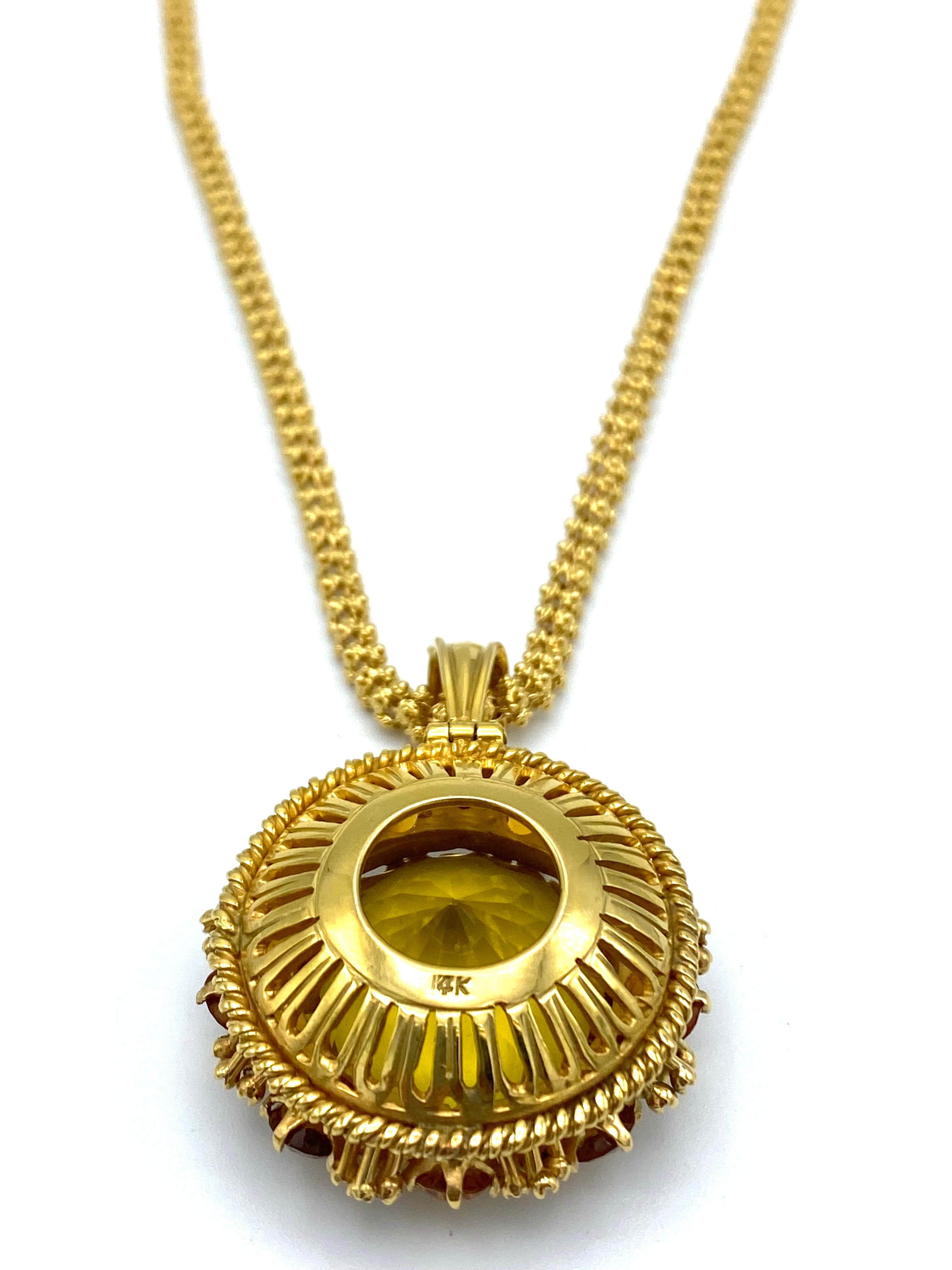 Victorian Yellow Gold, Citrine and Rose Cut Diamond Pendant Necklace  In Excellent Condition In Beverly Hills, CA