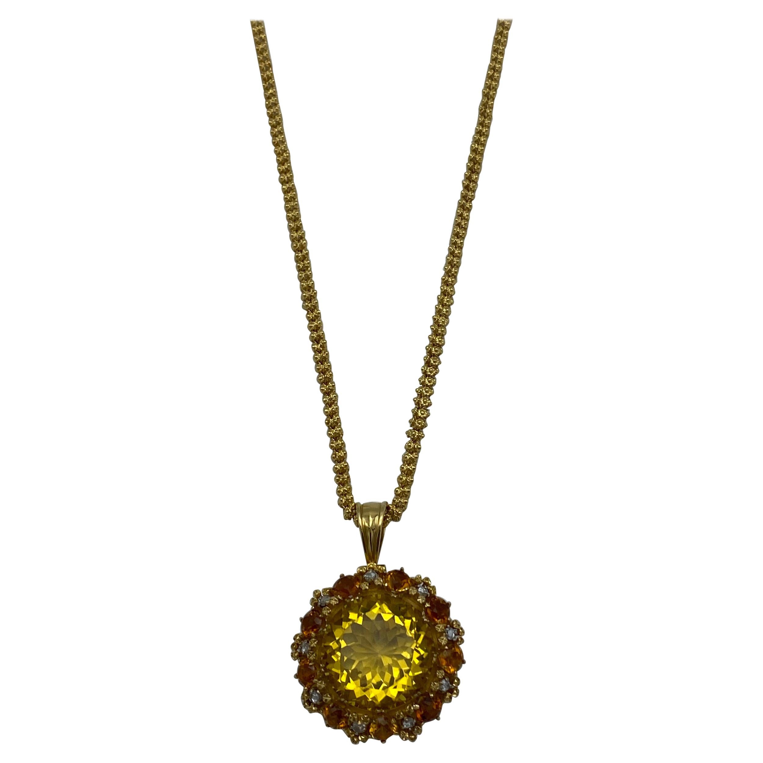 Victorian Yellow Gold, Citrine and Rose Cut Diamond Pendant Necklace 