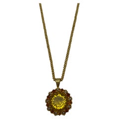 Victorian Yellow Gold, Citrine and Rose Cut Diamond Pendant Necklace 