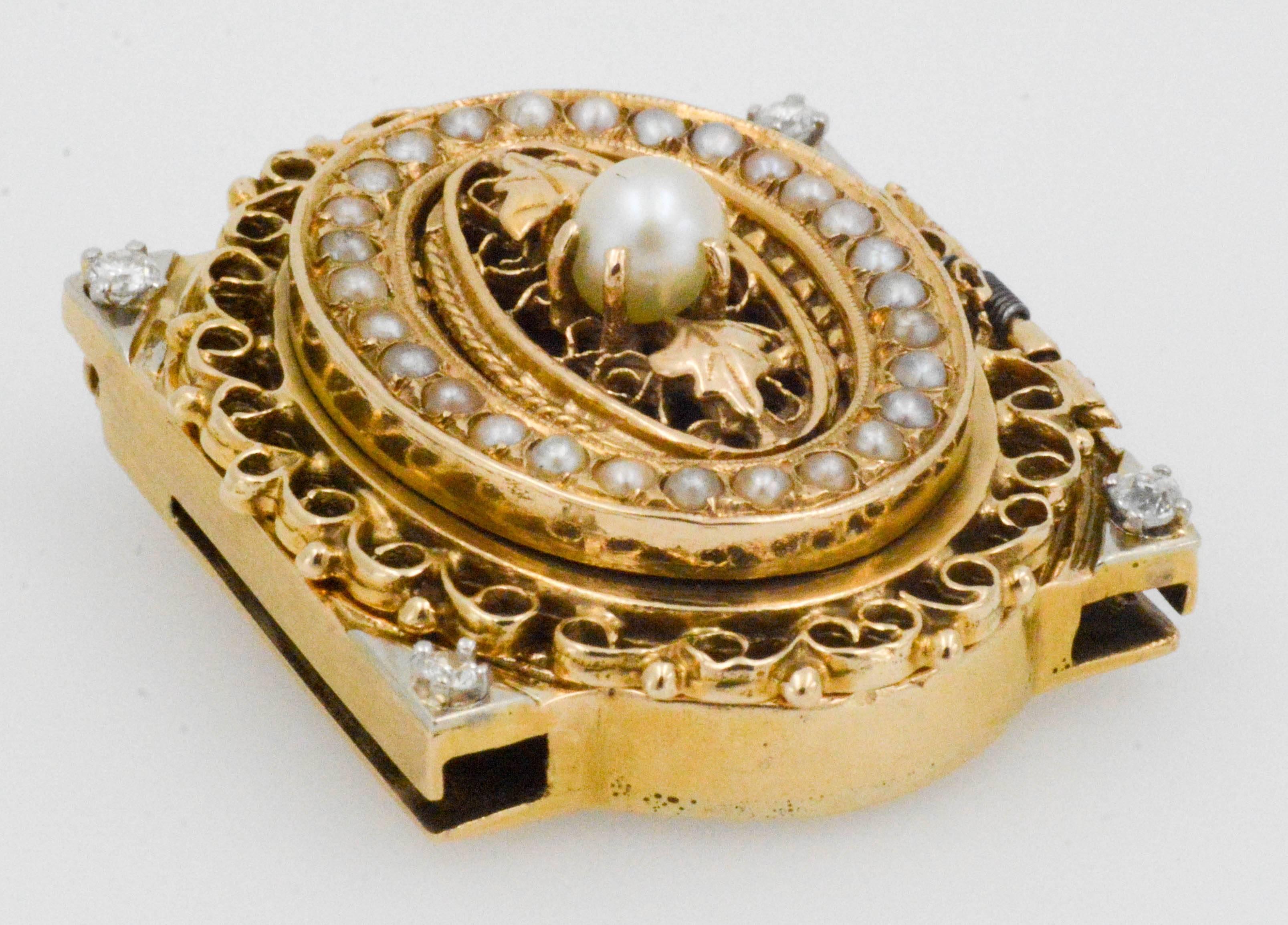 Victorian Yellow Gold diamond pearl Bracelet Watch / Pendant  2