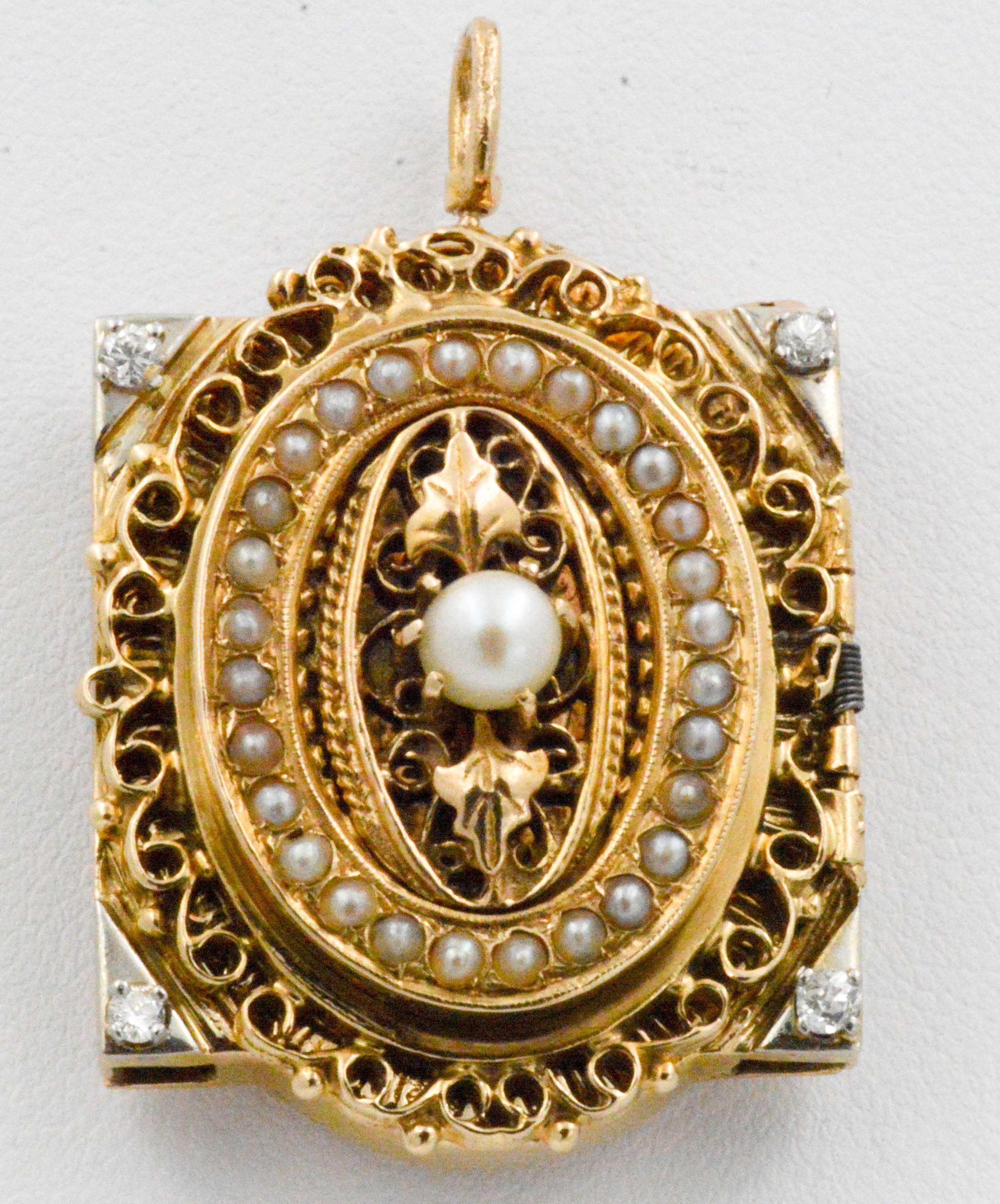Victorian Yellow Gold diamond pearl Bracelet Watch / Pendant  4