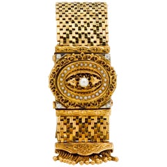 Victorian Yellow Gold diamond pearl Bracelet Watch / Pendant 