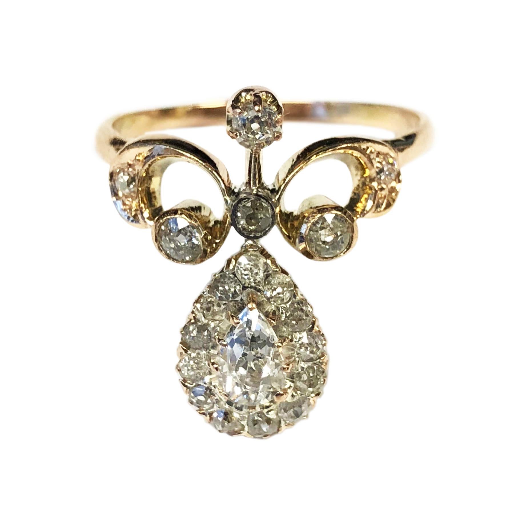 Victorian Yellow Gold Diamond Tiara Ring at 1stDibs | tiara ring gold