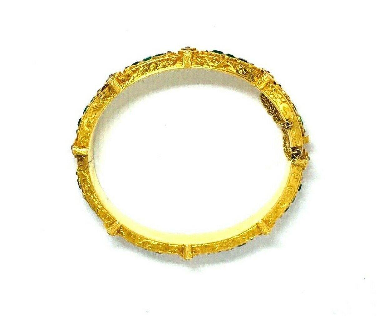 Victorian Yellow Gold Emerald Diamond Bangle Bracelet In Excellent Condition In Beverly Hills, CA