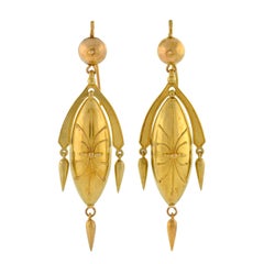 Antique Victorian Yellow Gold Etruscan Drop Earrings