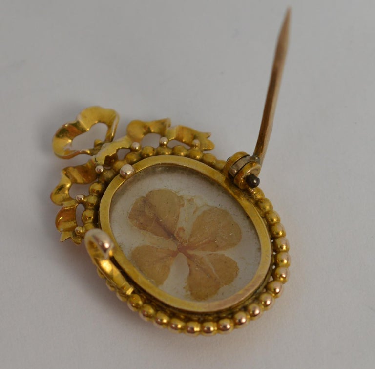 Victorian Yellow Gold Lucky Clover Centrepiece Locket Brooch at 1stDibs