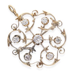Victorian Yellow Gold Old European Cut Diamond Openwork Circle Brooch Pendant