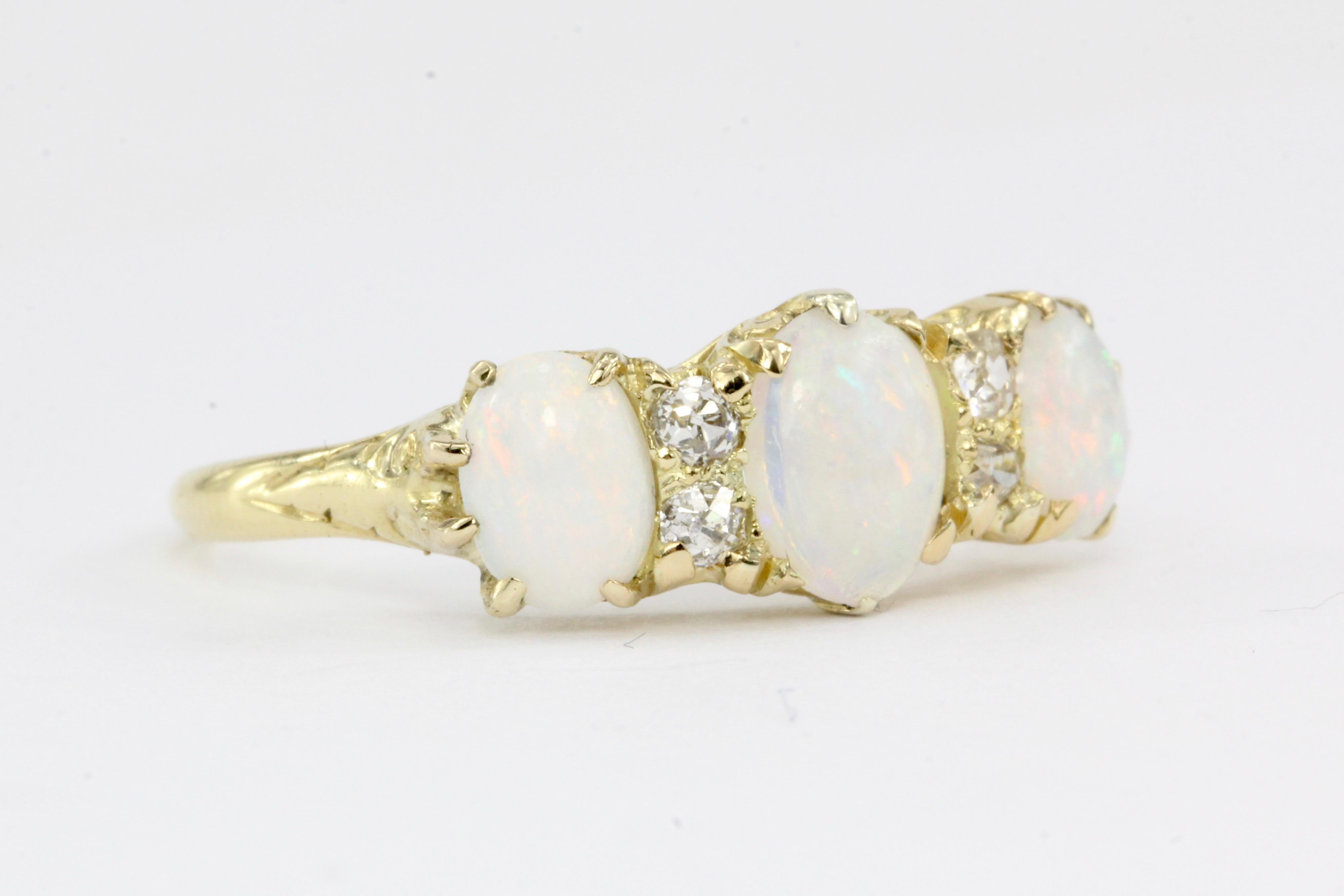 Late Victorian Victorian Yellow Gold Opal and Diamond Ring