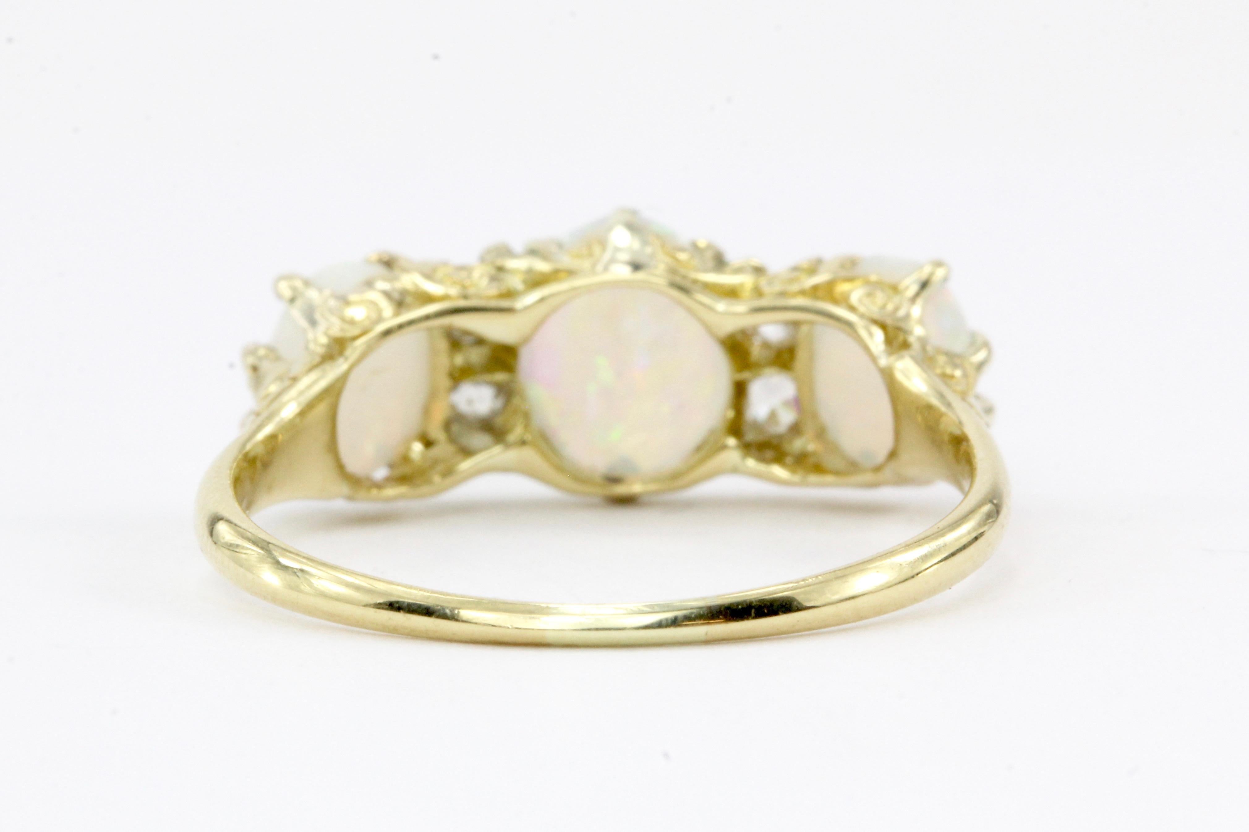 Victorian Yellow Gold Opal and Diamond Ring In Excellent Condition In Cape May, NJ