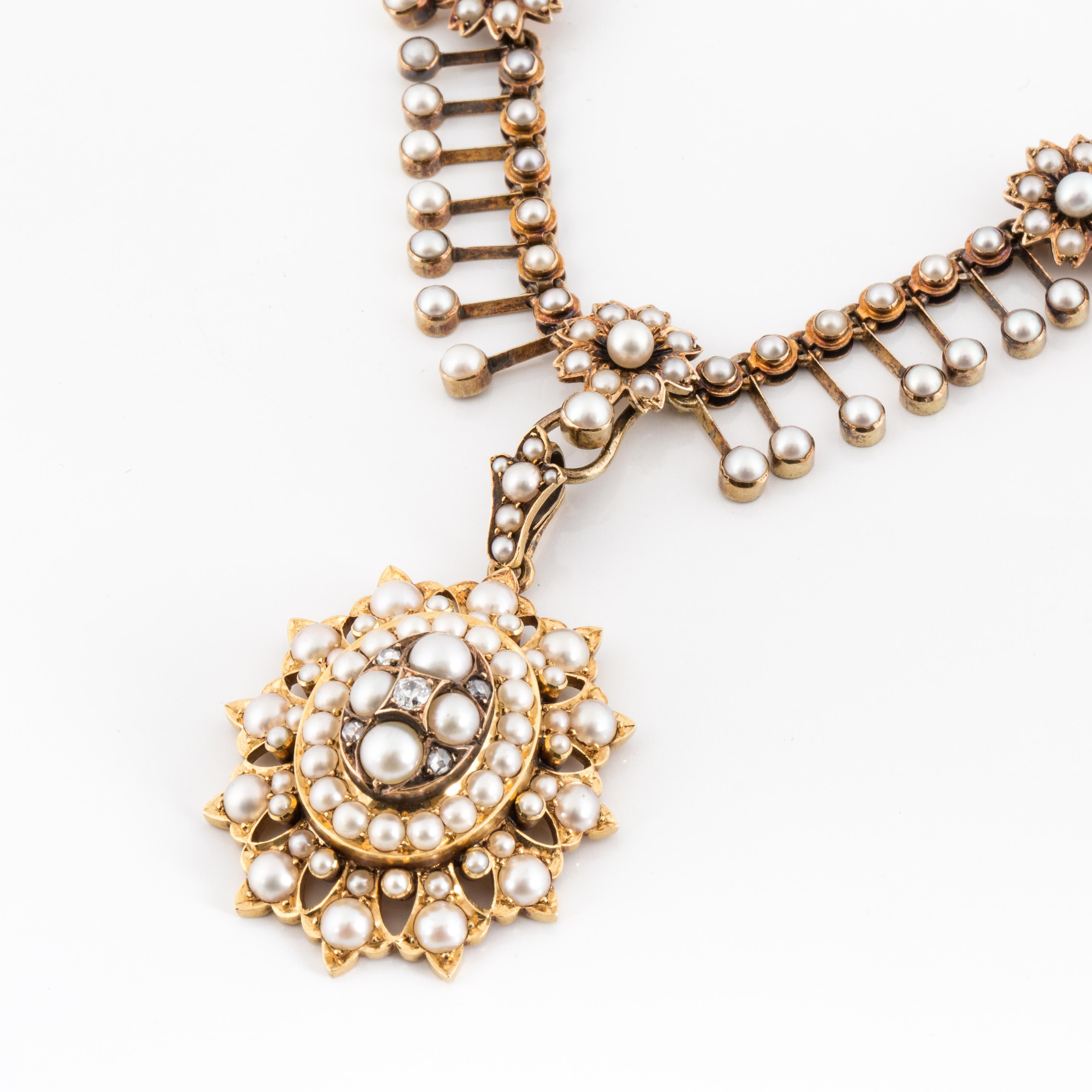 Bead Victorian Split Pearl Pendant Necklace For Sale