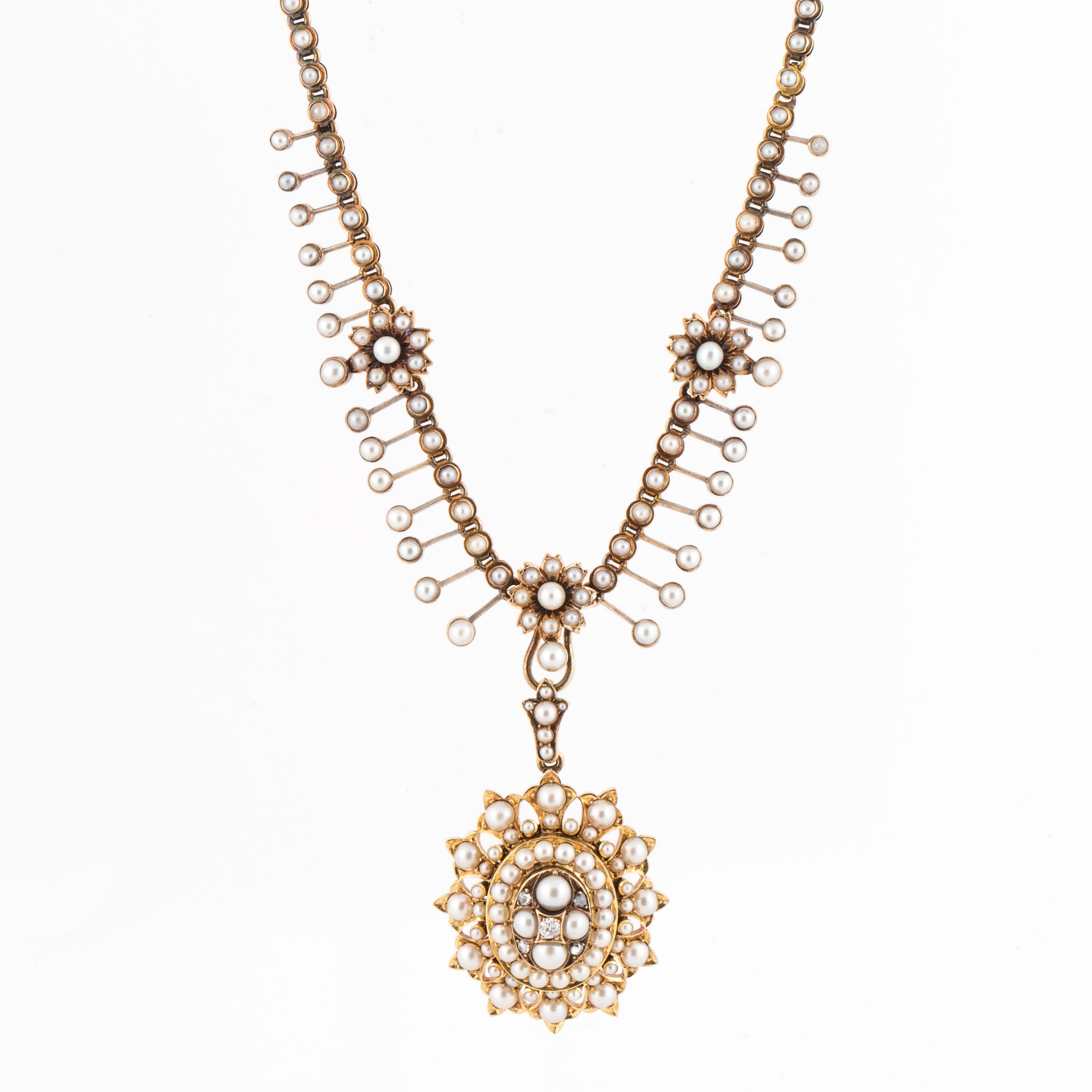 Victorian Split Pearl Pendant Necklace In Good Condition For Sale In Houston, TX