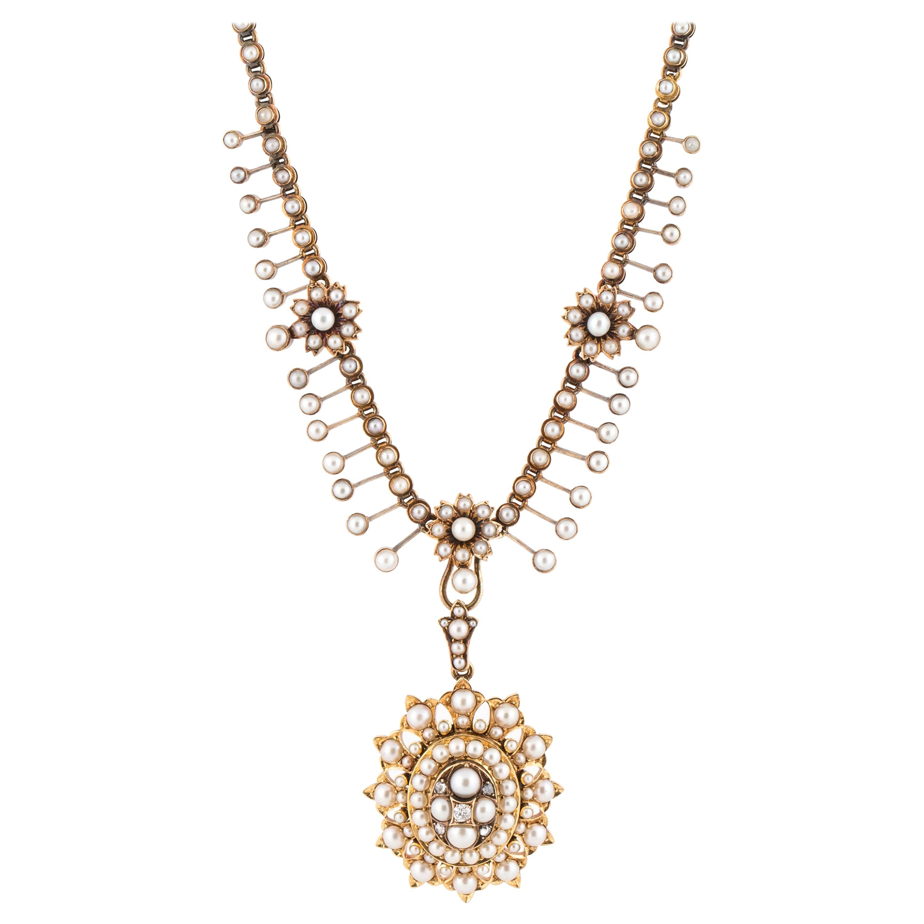 Victorian Split Pearl Pendant Necklace
