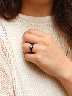 Victorian yellow gold ring with blue enamel and 0.9 ct old mine cut diamond