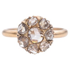 Bague victorienne en or jaune avec halo taillé en rose