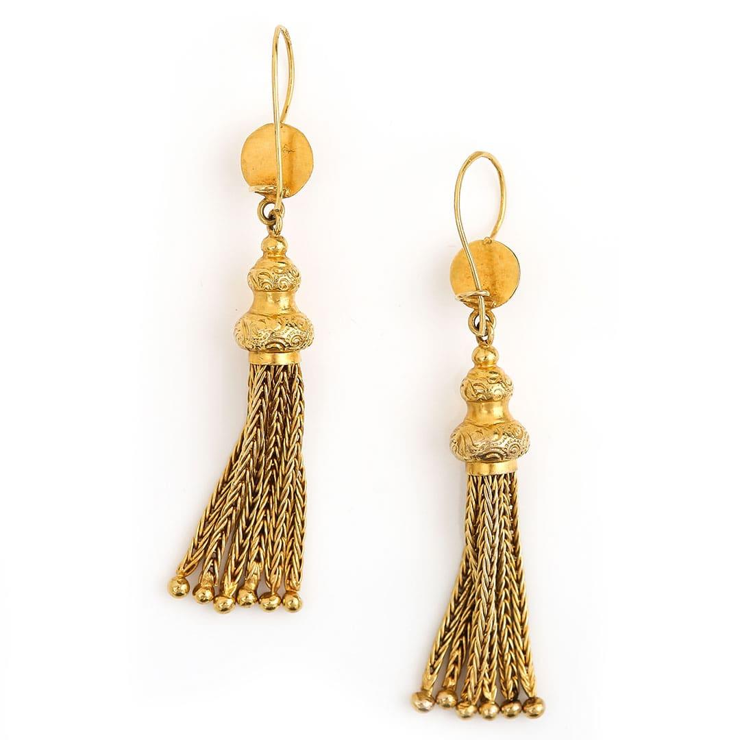 Victorian Yellow Gold Tassel Drop Earrings Circa 1880 In Good Condition In Lancashire, Oldham