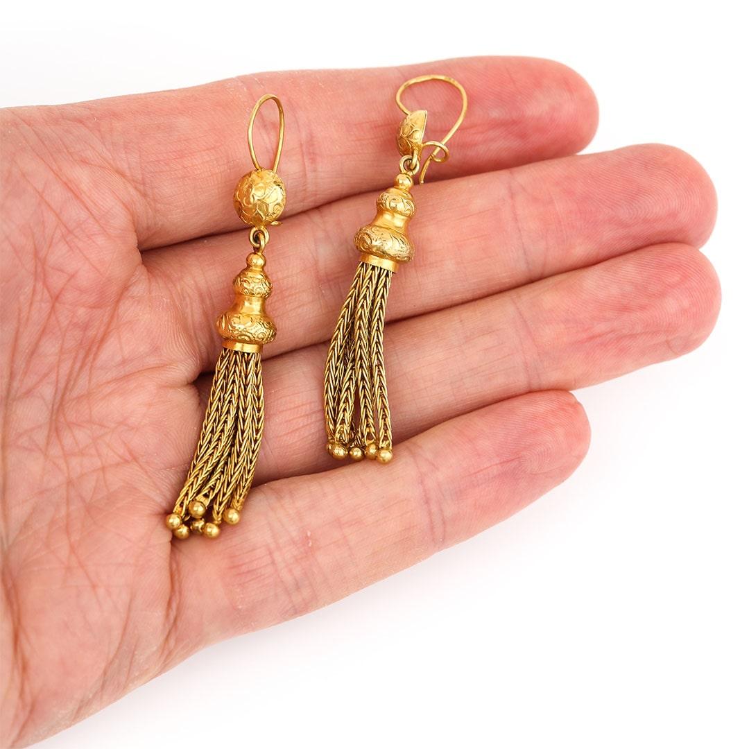 Victorian Yellow Gold Tassel Drop Earrings Circa 1880 1
