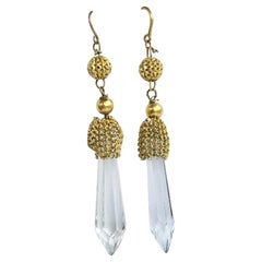 Pendientes Victorianos de Meta Amarilla y Cristal de Roca
