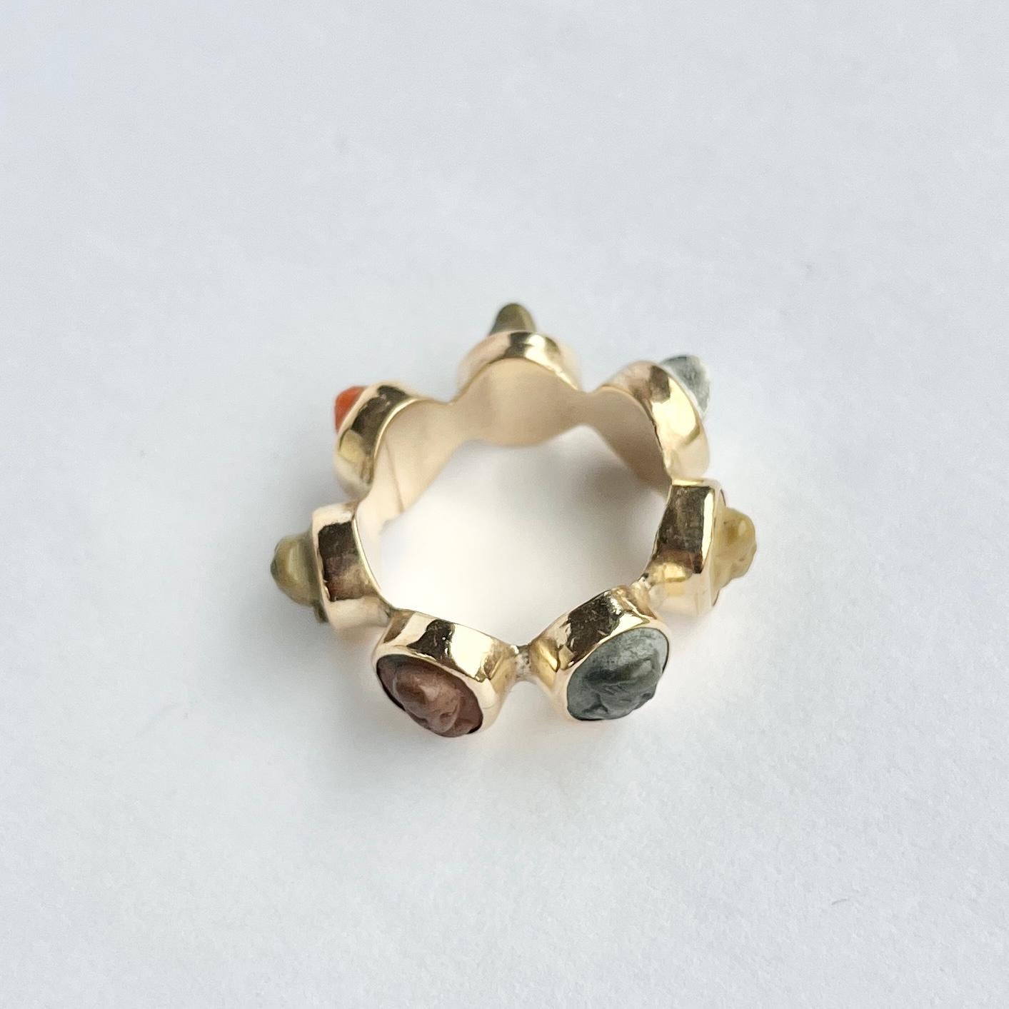Victorian Yellow Metal Carved Head Ring In Fair Condition For Sale In Chipping Campden, GB