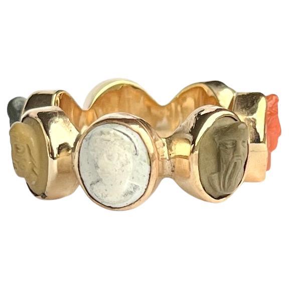 Victorian Yellow Metal Carved Head Ring
