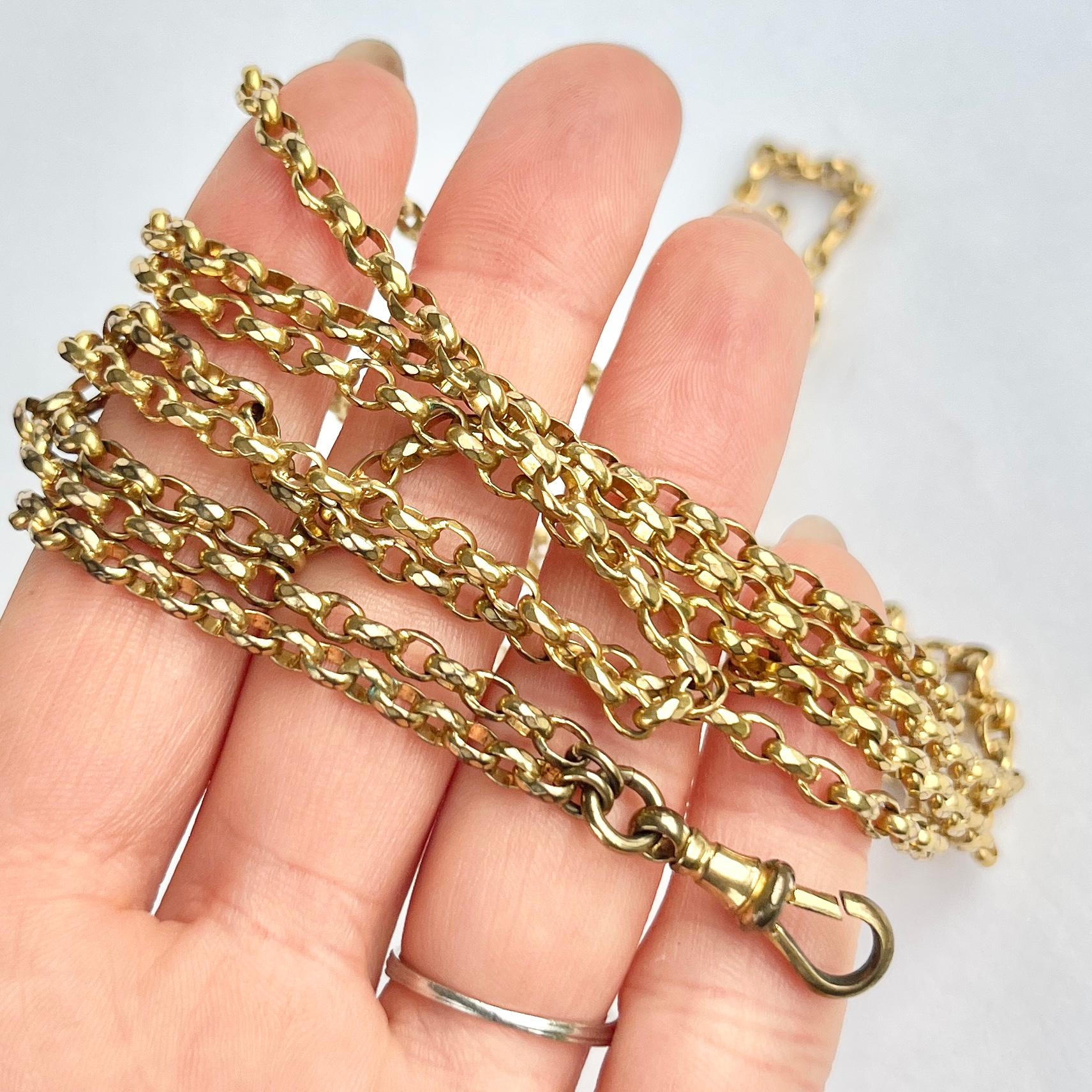 Victorian Yellow Metal Longuard Necklace In Good Condition In Chipping Campden, GB
