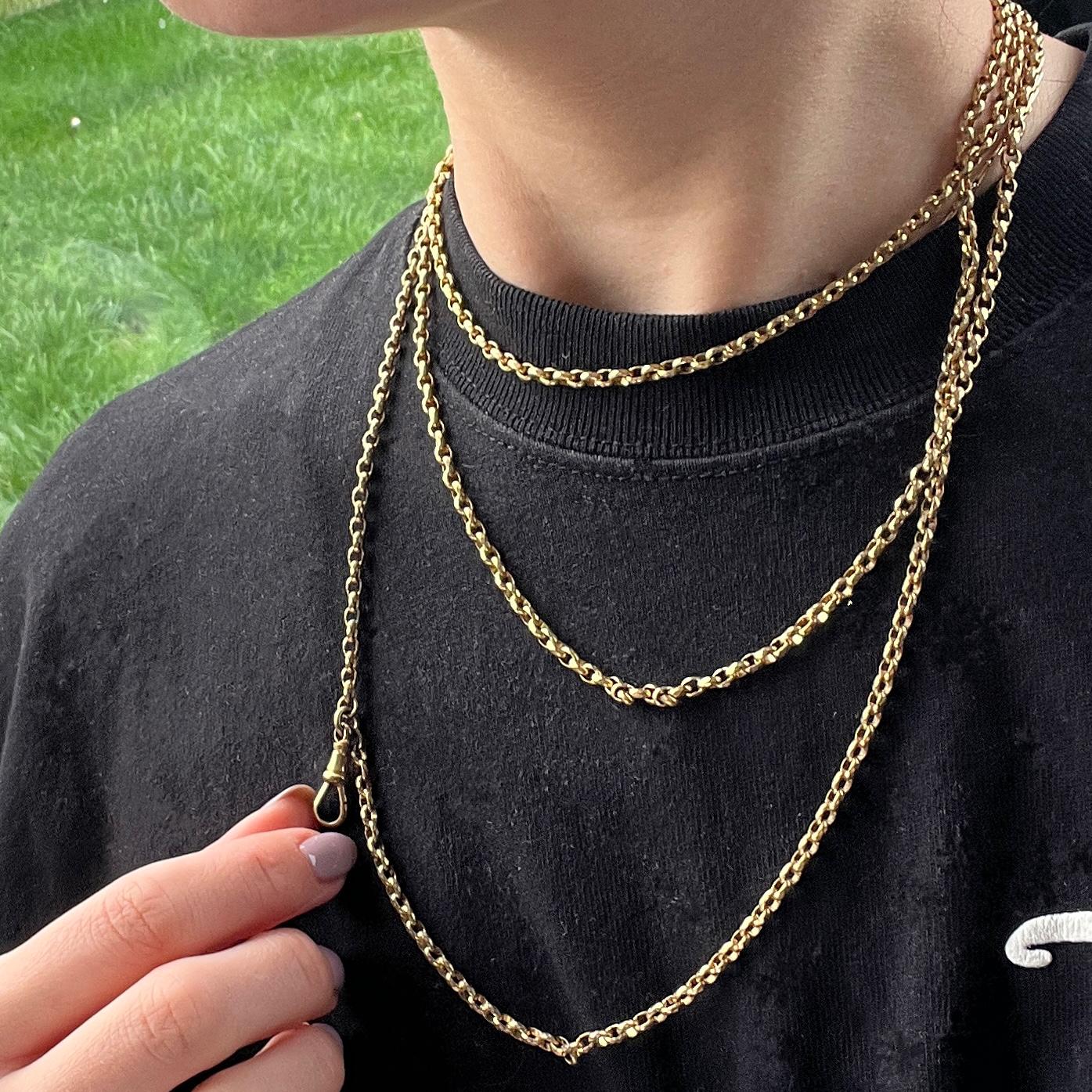 Women's or Men's Victorian Yellow Metal Longuard Necklace