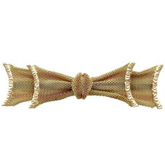 Antique Victorian Yellow, Rose and White Gold Bow Brooch
