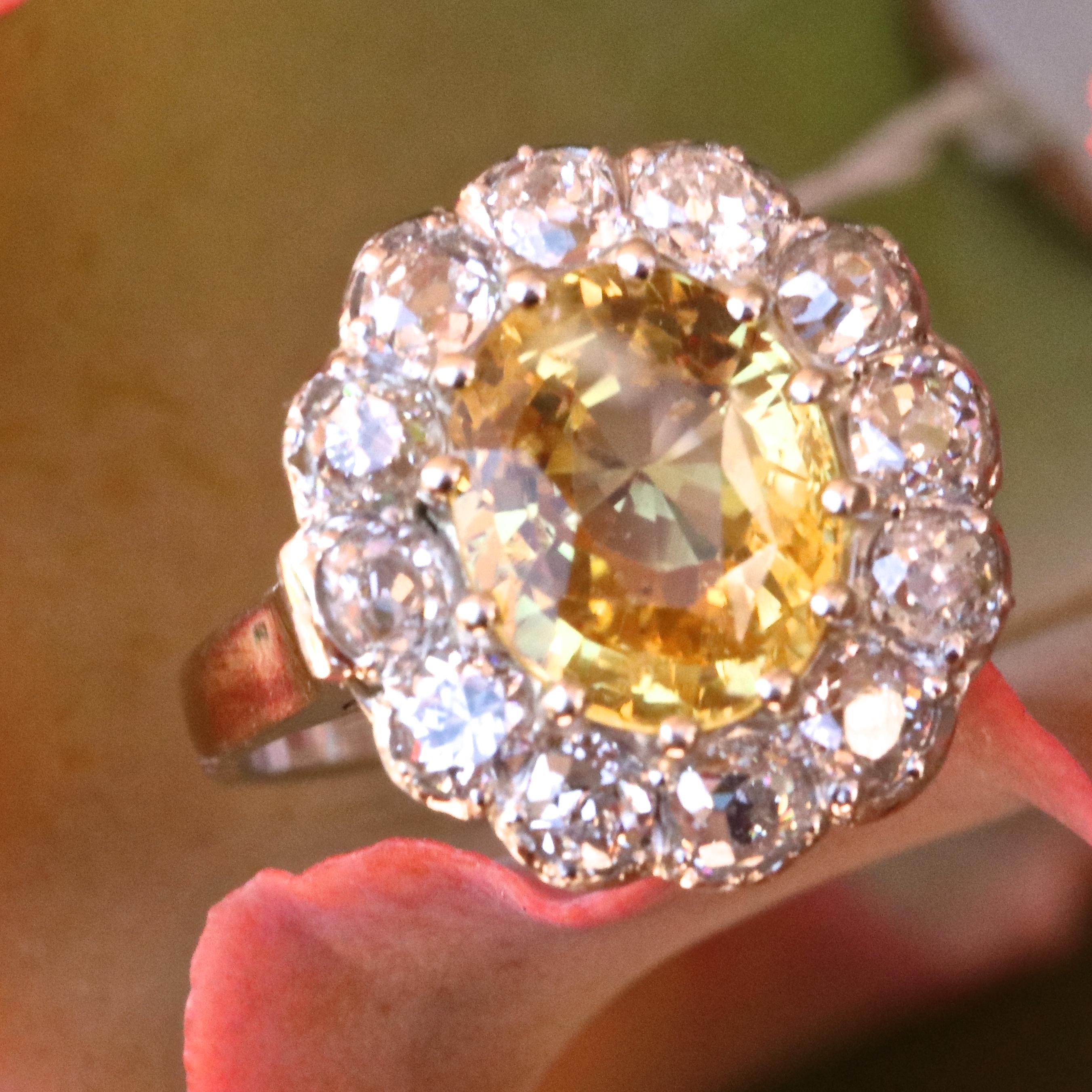 Old European Cut Victorian Yellow Sapphire Diamond Gold Ring