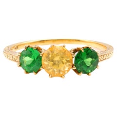 Viktorianischer Gelb Saphir Tsavorit 18K Gelbgold Drei Stein Ring
