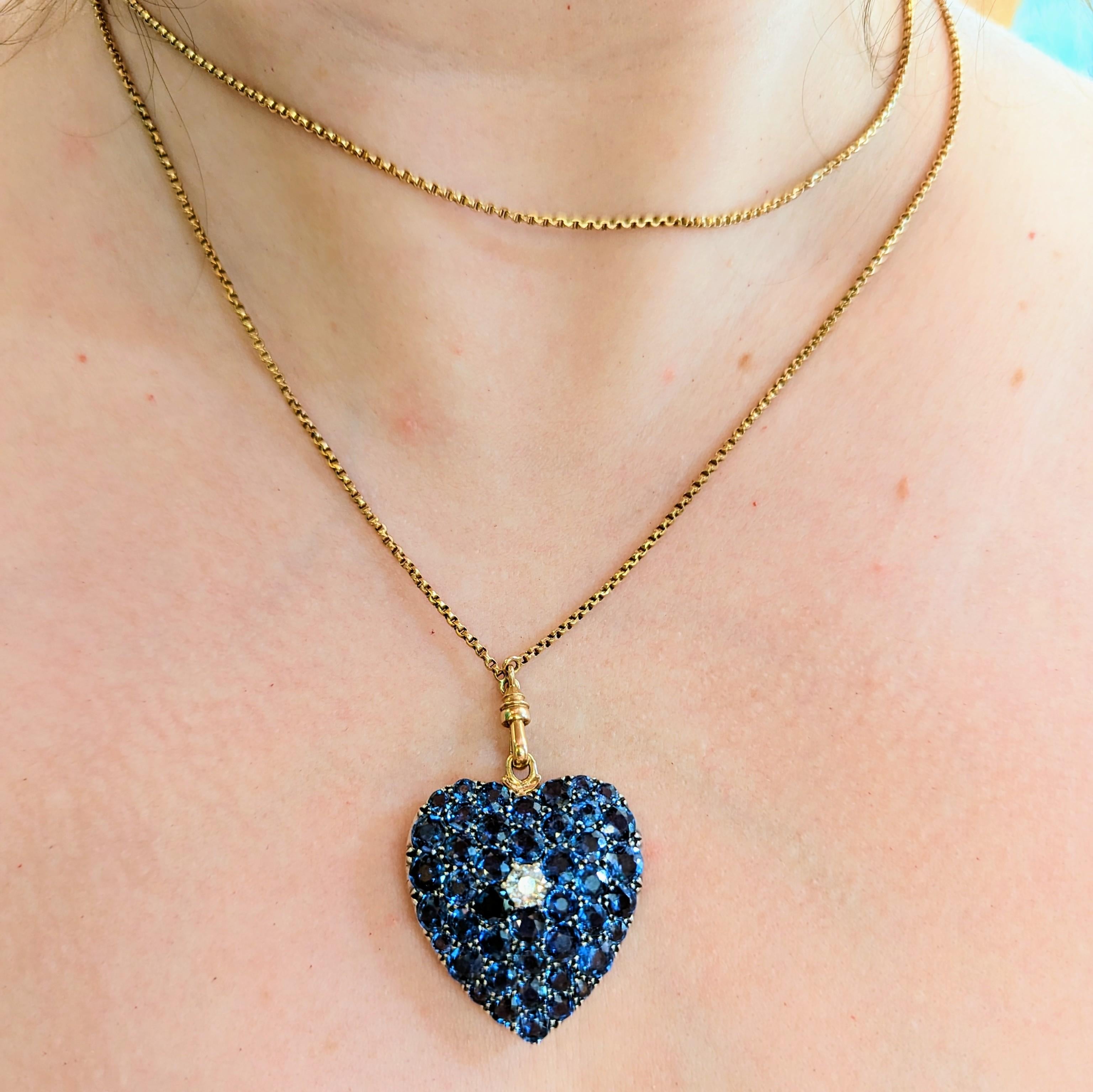 Late Victorian Victorian Yogo Gulch Montana Sapphire & Diamond Heart Pendant For Sale