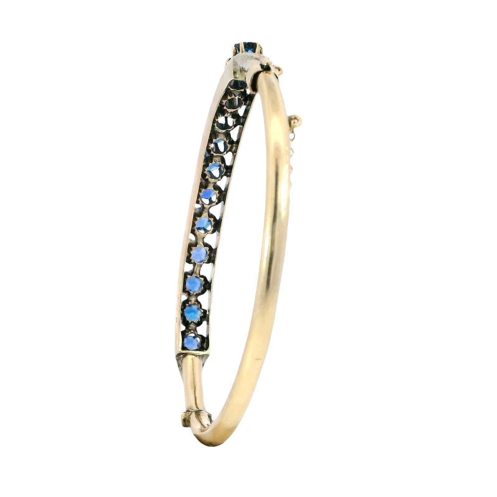 Viktorianischer Yogo Montana Blauer Saphir Armreif 14K Gold ~4.6ctw im Angebot 5