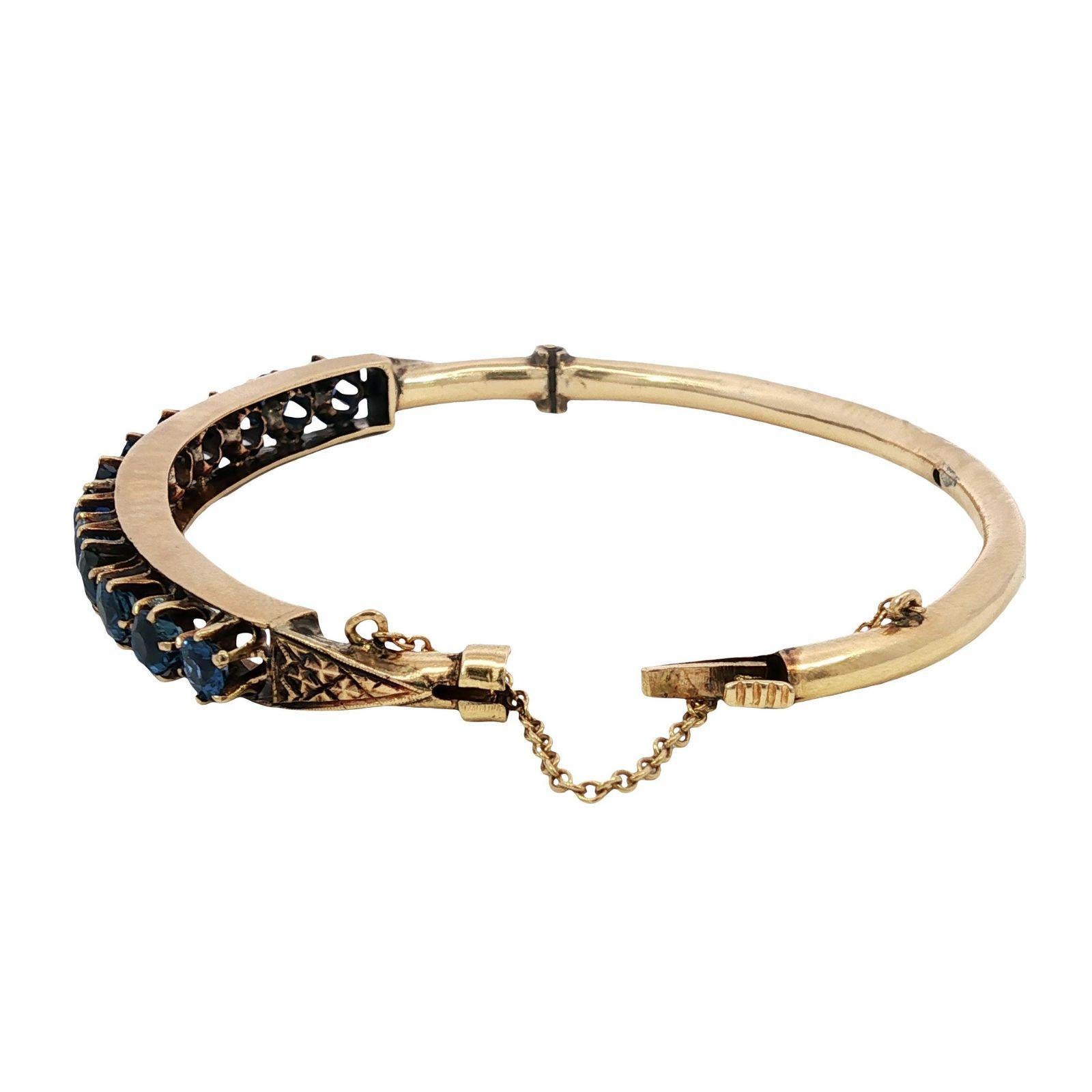 Viktorianischer Yogo Montana Blauer Saphir Armreif 14K Gold ~4.6ctw im Angebot 8