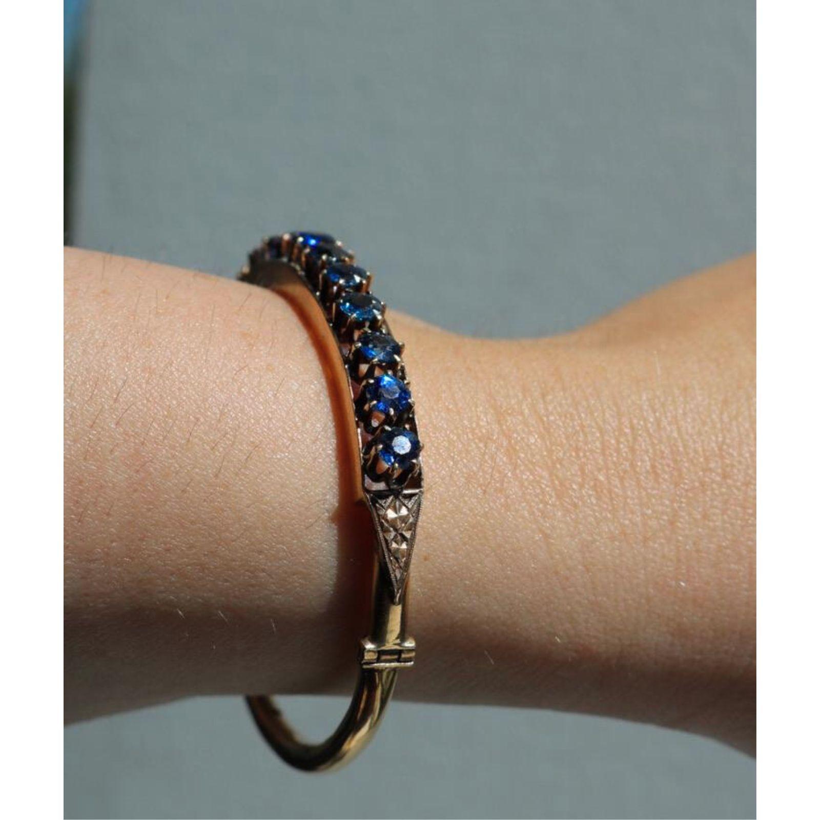 Viktorianischer Yogo Montana Blauer Saphir Armreif 14K Gold ~4.6ctw im Angebot 10