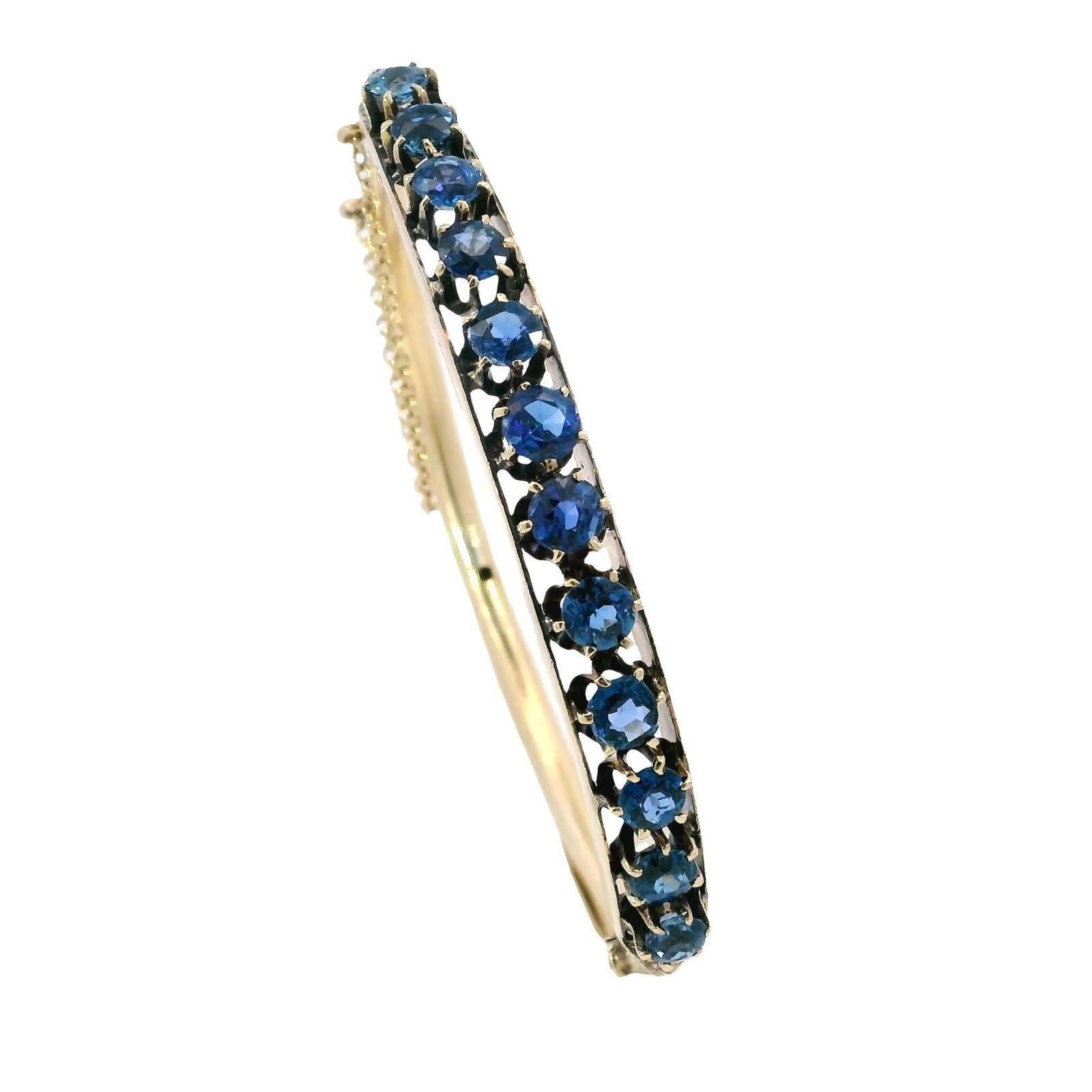 Viktorianischer Yogo Montana Blauer Saphir Armreif 14K Gold ~4.6ctw im Zustand „Gut“ im Angebot in Fairfield, CT