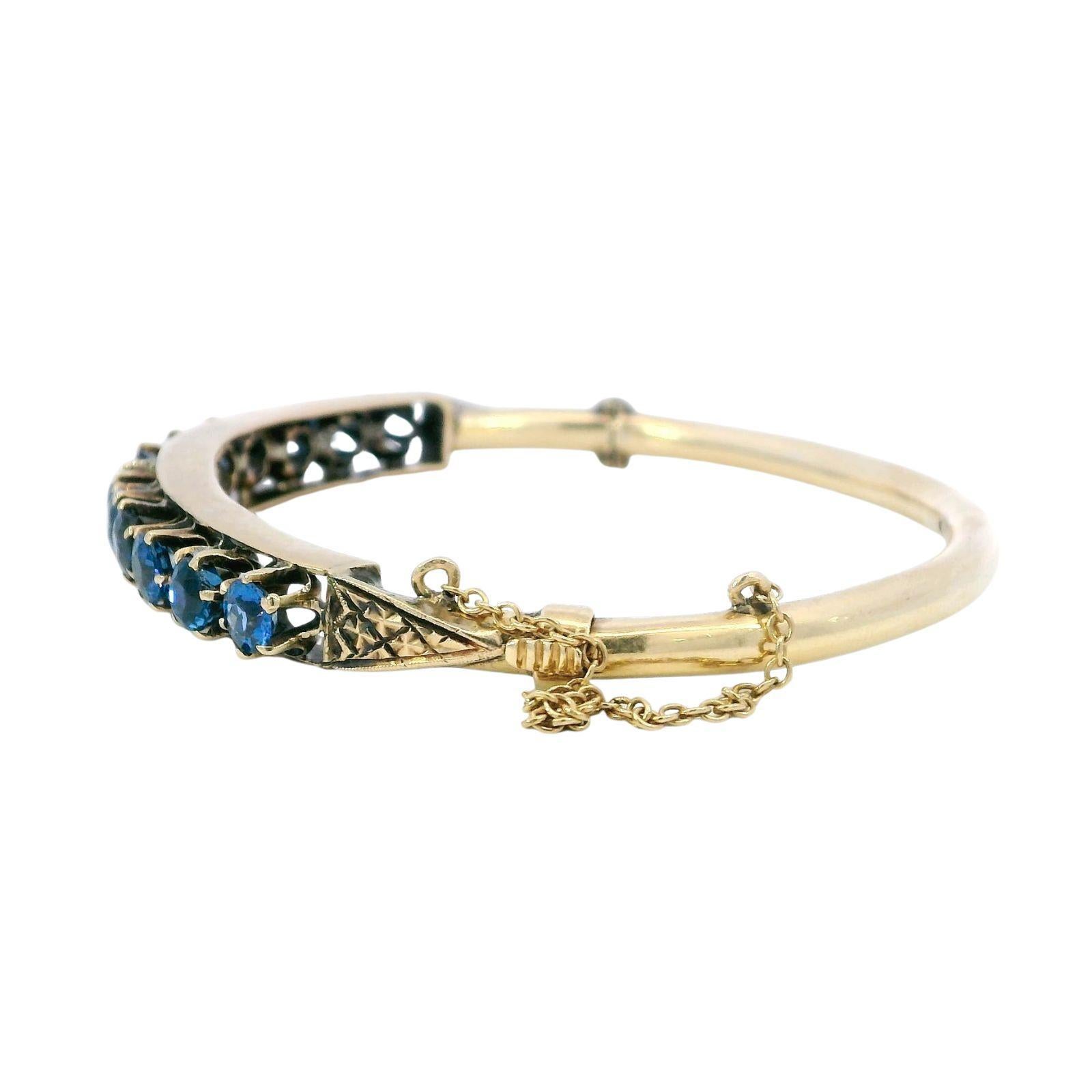Viktorianischer Yogo Montana Blauer Saphir Armreif 14K Gold ~4.6ctw Damen im Angebot