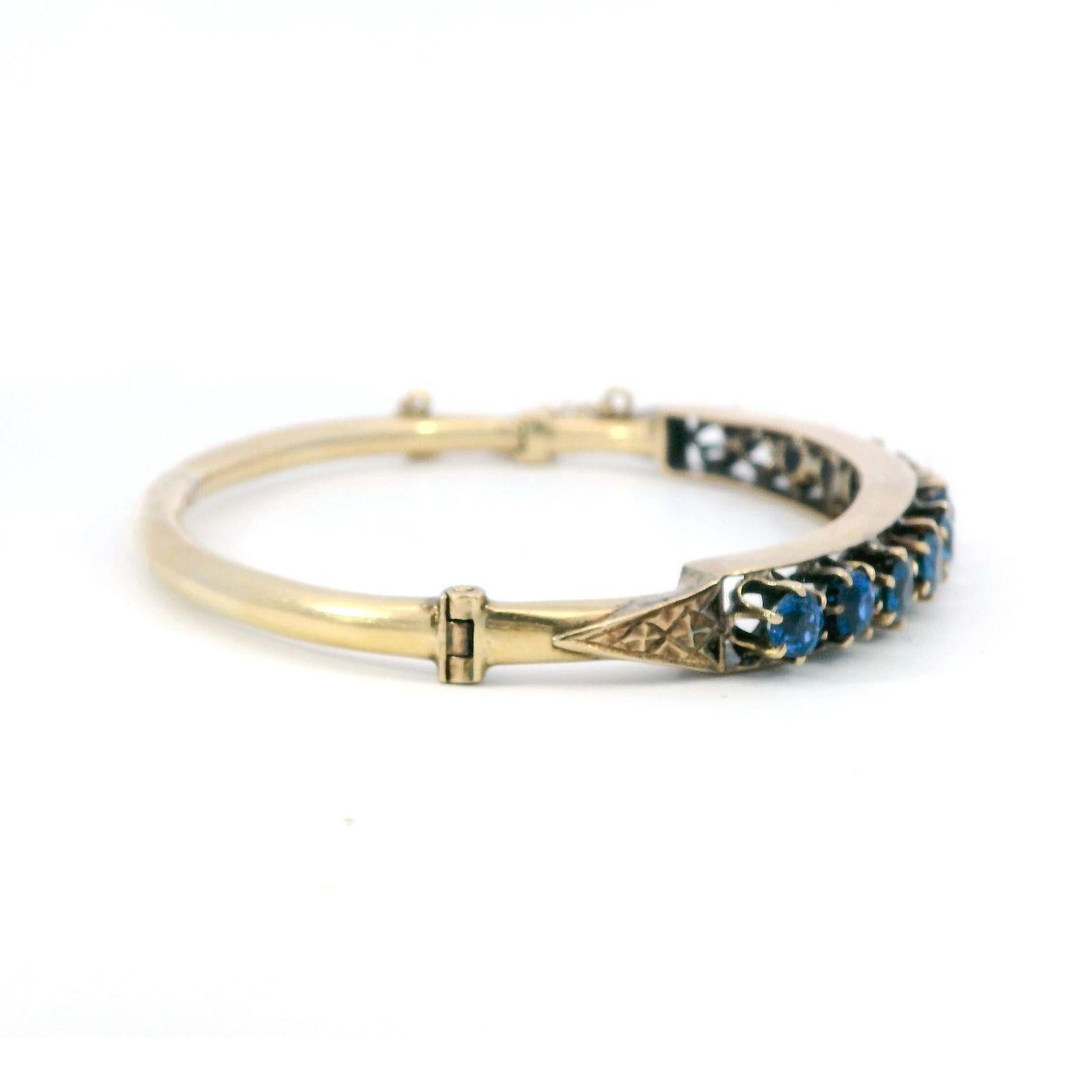 Viktorianischer Yogo Montana Blauer Saphir Armreif 14K Gold ~4.6ctw im Angebot 2