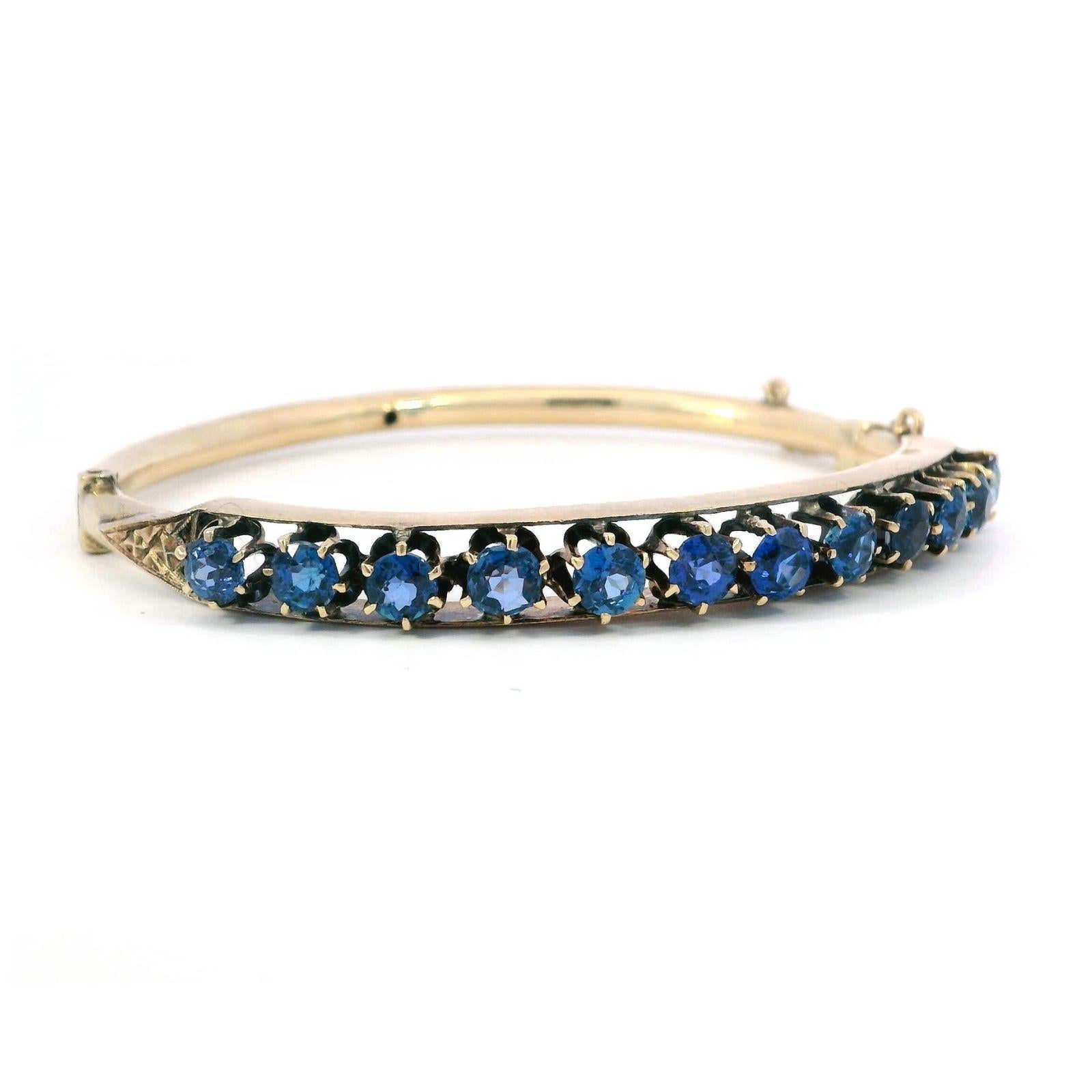 Viktorianischer Yogo Montana Blauer Saphir Armreif 14K Gold ~4.6ctw im Angebot 3