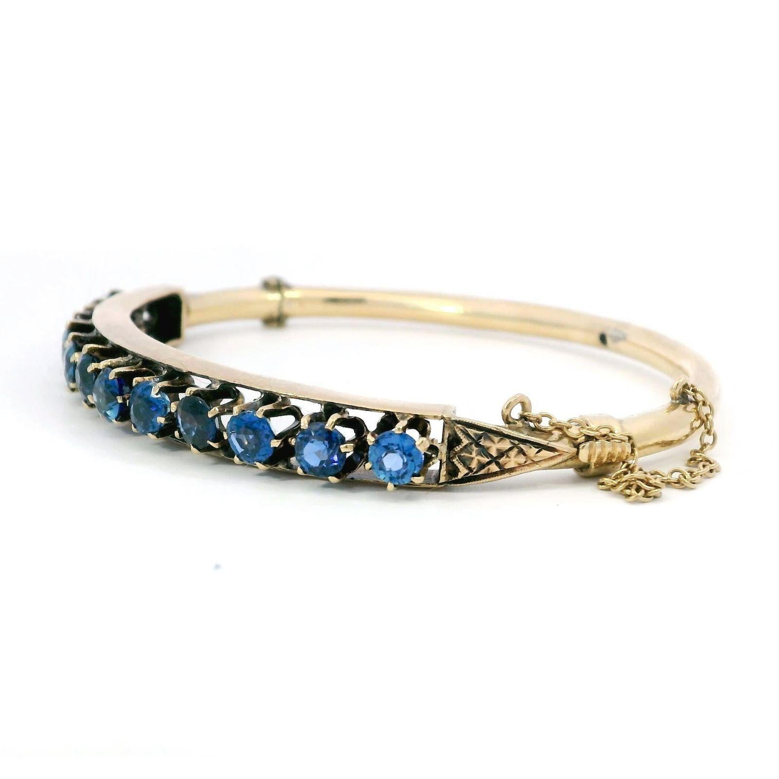 Viktorianischer Yogo Montana Blauer Saphir Armreif 14K Gold ~4.6ctw im Angebot 4