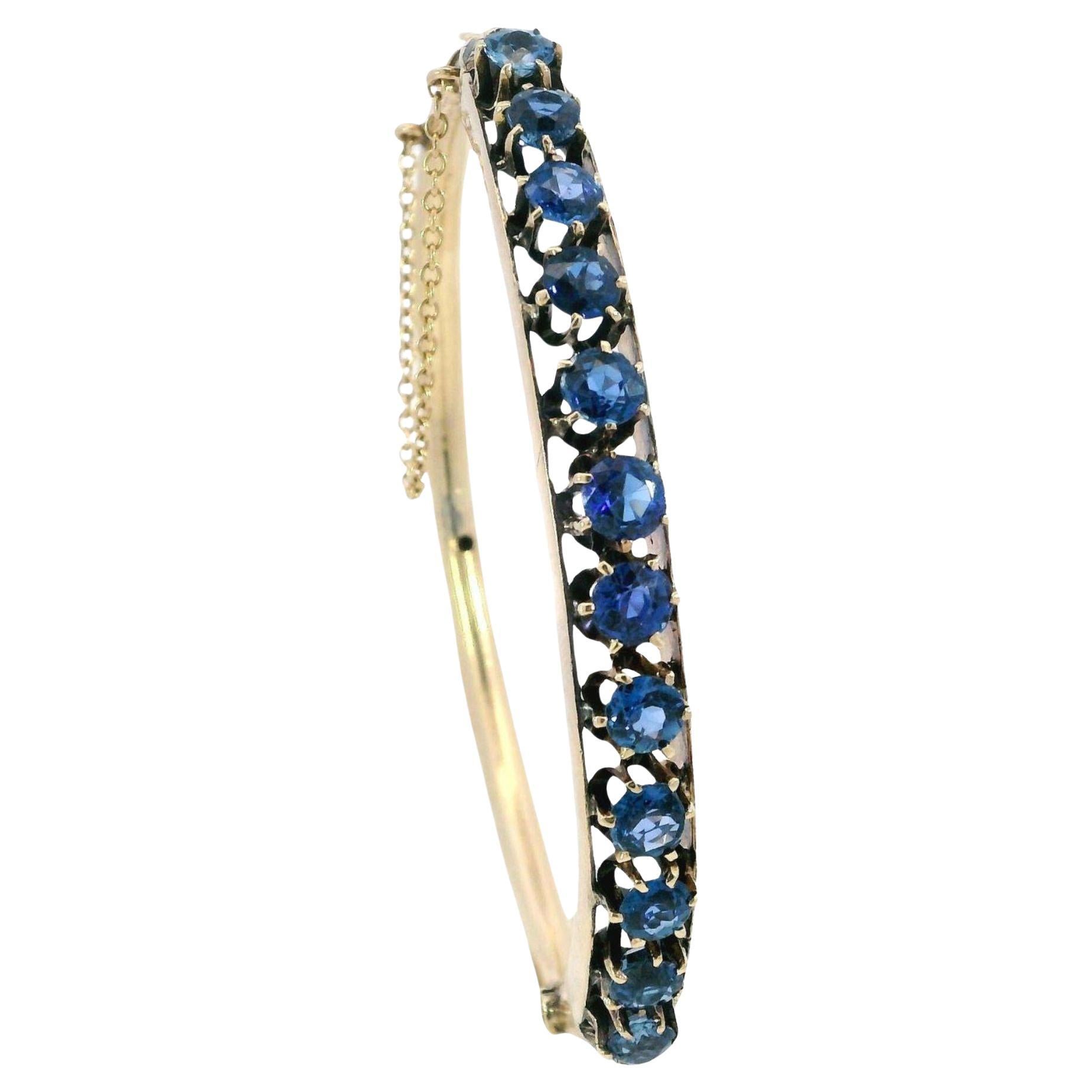 Bracciale vittoriano Yogo Montana con zaffiro blu in oro 14K ~4.6ctw