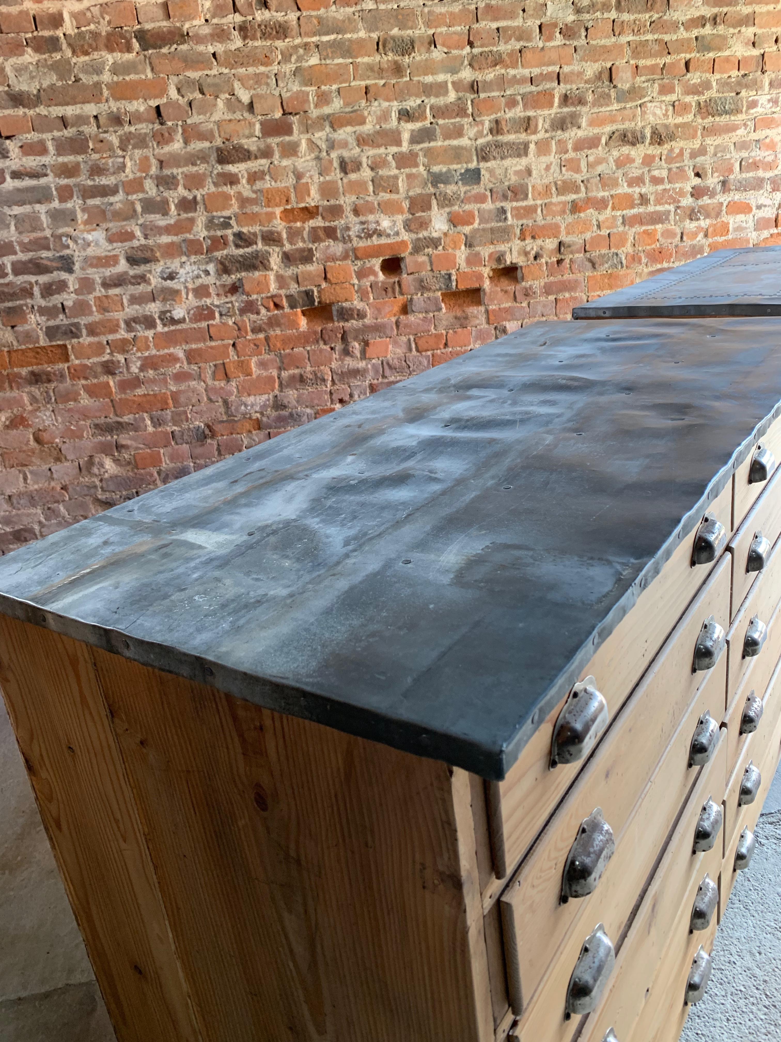 Late 19th Century Victorian Zinc Top Engineers Industrial Pine Chest of Drawers / Sideboard Circa 